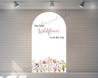 Wildflower Baby Shower Arch Cover, Personalized Double-Sided Backdrop