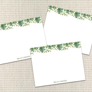 Aquarell Grüne Blätter Briefpapier Personalisiertes Briefpapier für Frau Kundenspezifische Anmerkungskarten mit Umschlägen Kundenspezifisches Briefpapier adrettes Monogramm