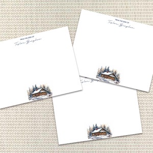 Winter Blockhaus Briefpapier Personalisiertes Briefpapier für Frau Benutzerdefinierte Hinweiskarten mit Umschlägen Benutzerdefiniertes Briefpapier für Mann oder Familie
