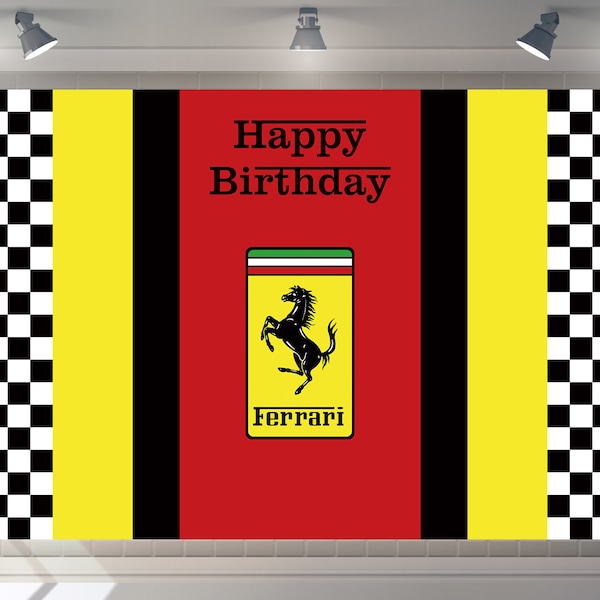 Custom Baby Shower Backdrop Ferrari Backdrop Happy Birthday Party Decor Photography Boys Racing car Banner