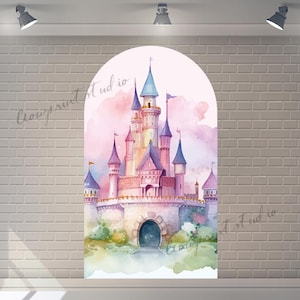 Arco de doble cara personalizado con diseño de castillo de ensueño para cumpleaños, fotografía de princesa para el primer baby shower, fondo personalizado