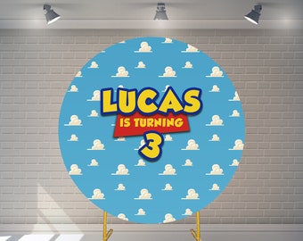 Custom Toy Story Round Backdrop with Elastic Birthday Backdrop Baby Shower Photography Personalized Event Party Background