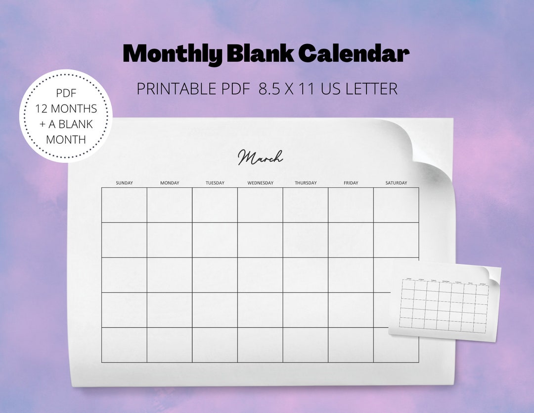 Montly Blank Calendar | 11x8.5 Inches | Basic Calendar | Simple ...