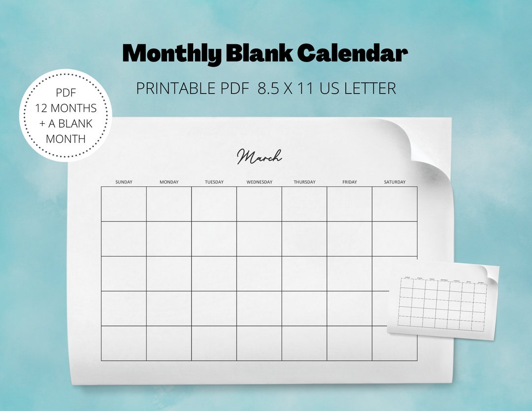 Printable Calendar | 11 X 8.5 Inches | Basic Calendar | Simple Calendar ...