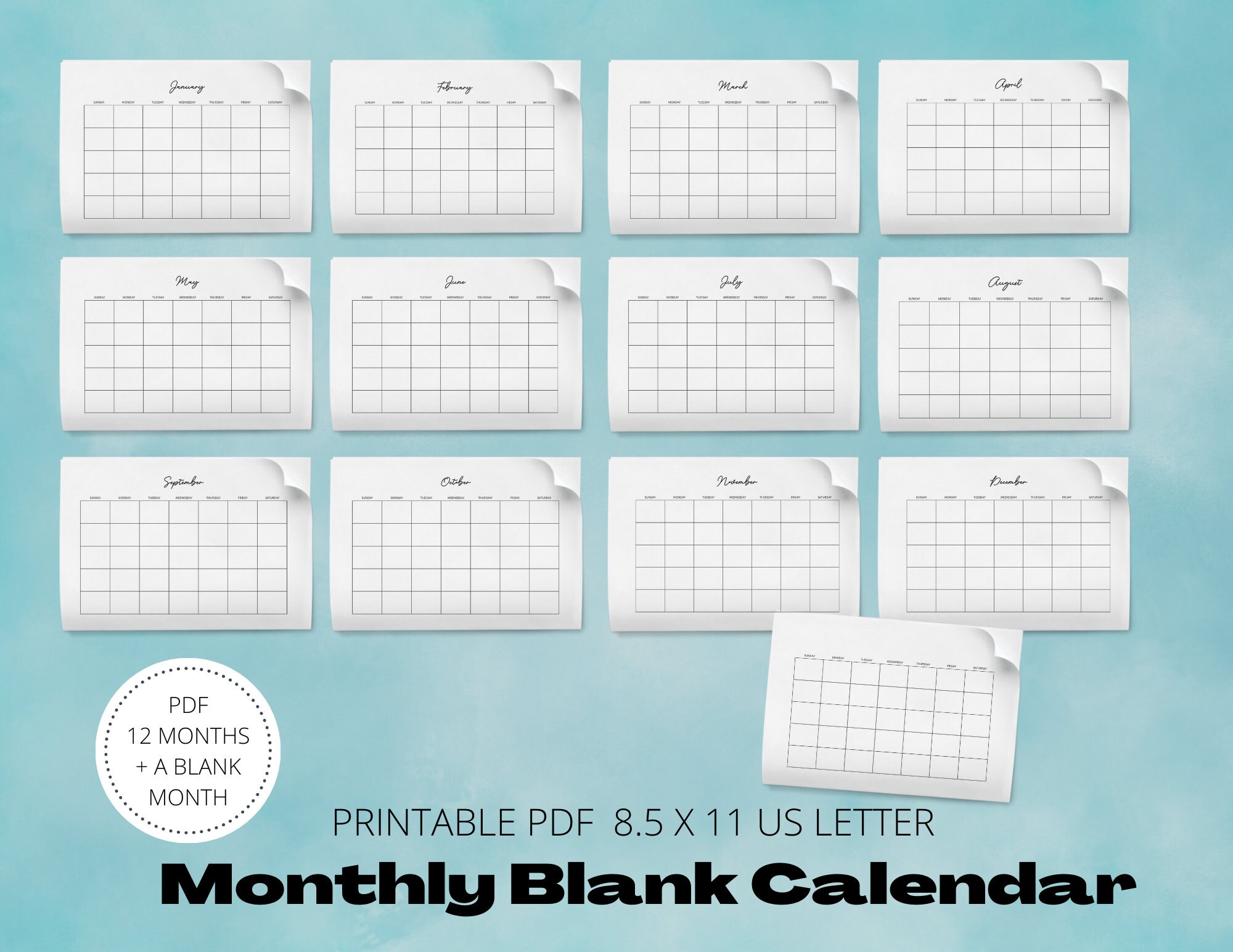 Printable Calendar | 11 X 8.5 Inches | Basic Calendar | Simple Calendar ...