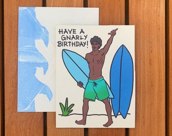 Have A Gnarly Birthday!, Surfer Birthday Card, Beach Birthday Card