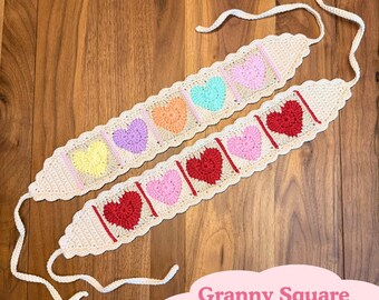 Heart Crochet Headband Pattern | Granny Square Headband | Crochet accessory pattern | English PDF | Beginner DIY Tutorial | Brushnhook