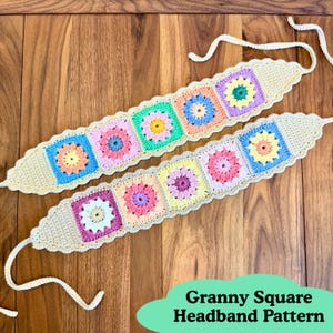 Patrón de diadema de ganchillo cuadrada de abuela / Tutorial DIY para principiantes / Accesorios de ganchillo / PDF en inglés / Diadema floral / Brushnhook