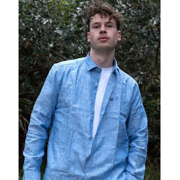 Organic Minimalistic Linen Shirts for Men. Long sleeve and Button up breathable shirts for this Summer.