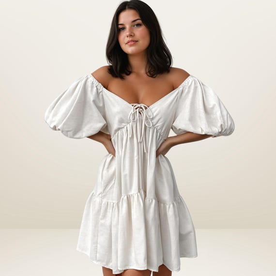 puff sleeve tiered mini dress Mini Dress in Pink With Ruffle Tiered Skirt