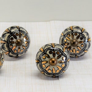 Gold and Black Floral Knob, One Cabinet Furniture Drawer Pull