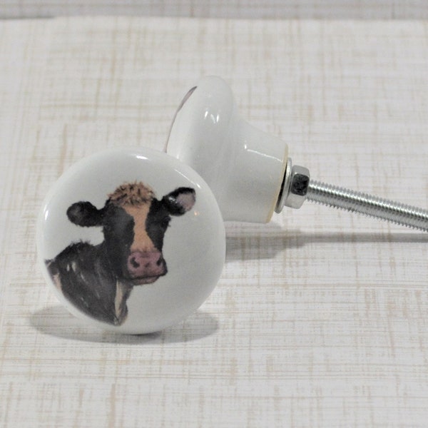 Black and White Cow Knob, Cabinet Furniture hardware, One Farmhouse Country Western Barn pull