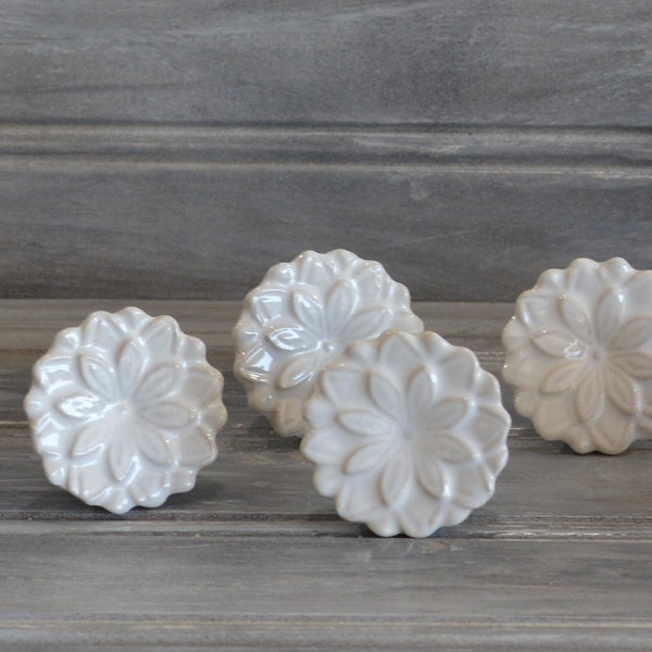 White Flower Knob, One Floral Cabinet Furniture Drawer Pull