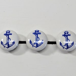 White and Blue Anchor Knob, Nautical Drawer Pull, Coastal Door Handle, Beach House Cabinet Hardware