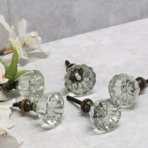 Faceted Floral Glass Knob, One Cabinet Furniture Drawer Pull