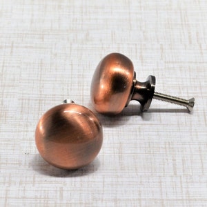 Brushed Antique Copper Round Knob, Cabinet Hardware, One Drawer Pull