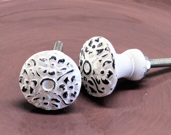 White Flower Knob, Shabby Chic Floral Drawer Pull, Farmhouse Door Handle