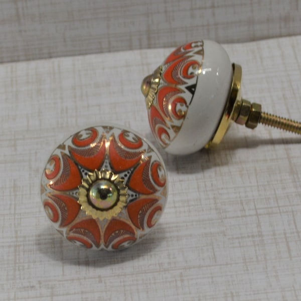 Orange and Gold knob, One Cabinet Furniture Drawer pull
