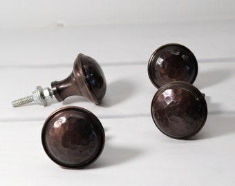 Hammered Antique Copper Round Knob, One Drawer Pull