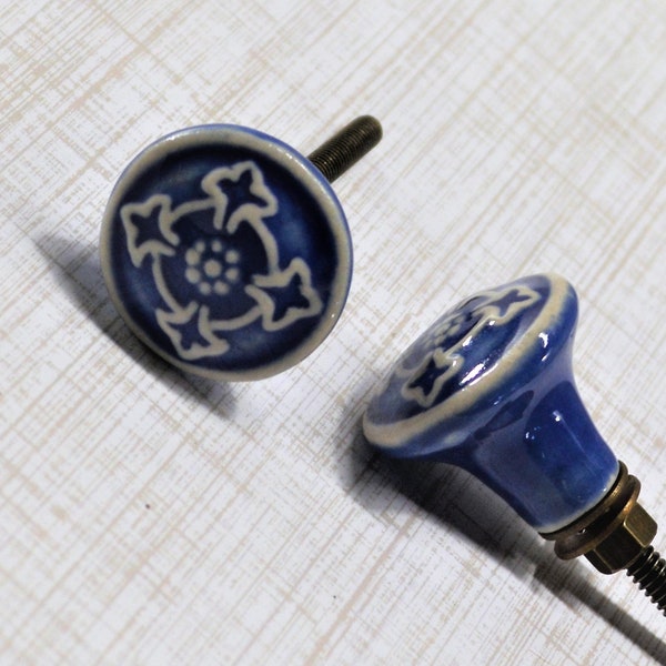 Blue and Gray Ceramic knob, One Cabinet Furniture Drawer pull