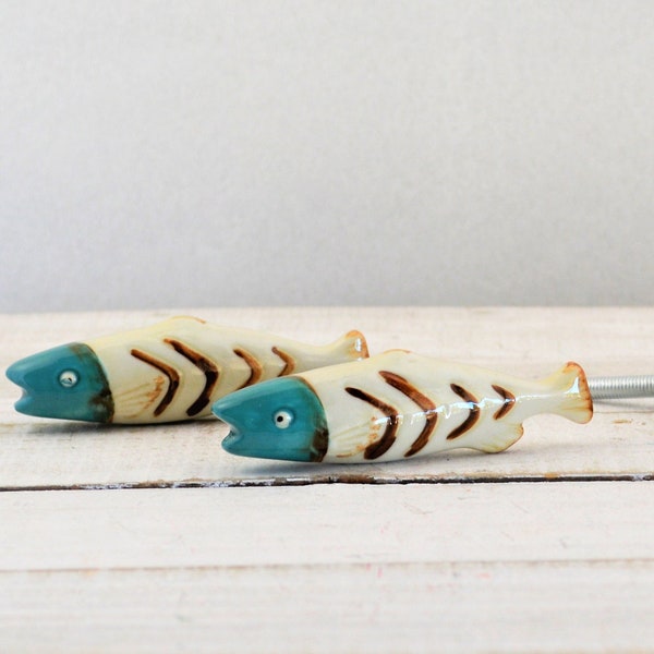 Turquoise Fish Knob, One Cabinet Drawer Pull, Cabin Decor