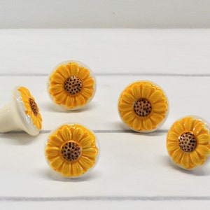 Yellow Sunflower Knob, One Floral Cabinet Drawer Pull