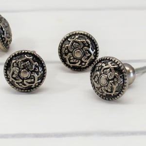 Antique Silver Scroll Knob, Embossed Pewter Drawer Pull, Iron Inscribed Door Handle, Kitchen Cabinet Hardware