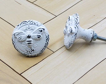 Honey Bee Knob: Distressed Hornet Drawer Pull, Shabby Chic Hardware