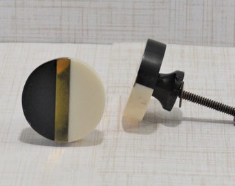 Black, White and Gold Striped Knob, One Cabinet Furniture Drawer Pull