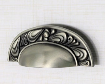 Paisley Cup Pull, One Satin Nickel Cabinet Dresser Furniture Drawer knob
