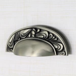 Paisley Cup Pull, Nickel Cabinet Knob, Brushed Pewter Door Handle, 3&quot; Centers, Kitchen Cabinet Hardware