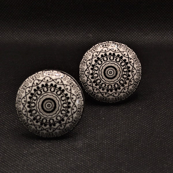 Black and White Mandala Ceramic knob, One Furniture Drawer pull