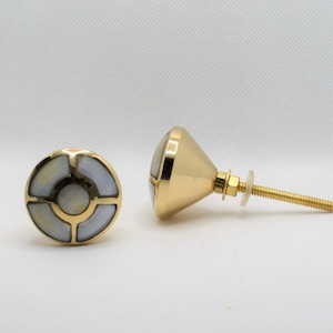 Art Deco Mother of Pearl Knob, Brass Capiz Shell Drawer Pull, Quadrant Pearl Door Handle, Kitchen Cabinet Hardware