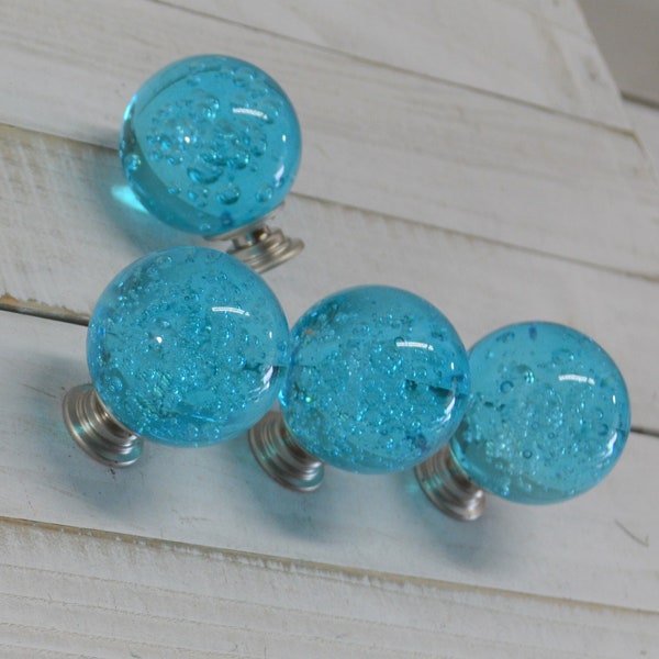 Blue Glass Cabinet Knob, One Furniture Drawer Pull, Coastal Nautical Beach Decor