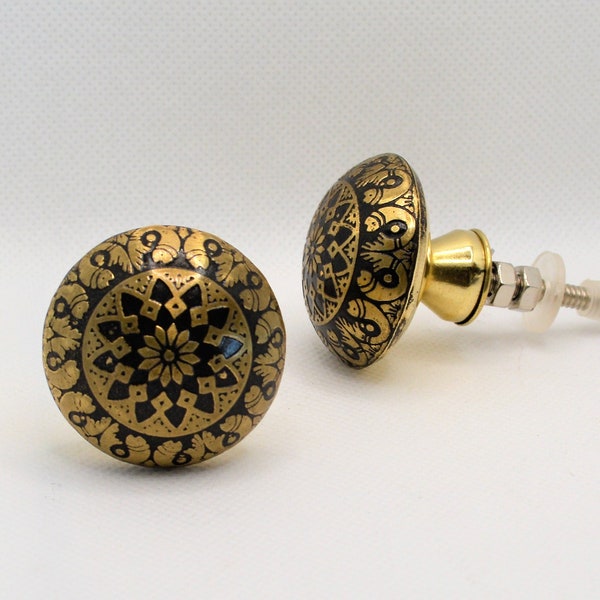 Brass Moracco Knob, One Gold Etched Cabinet Furniture Drawer Pull