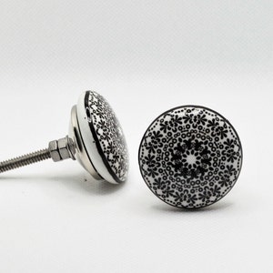 White and Black Floral Knob, Marrakesh Drawer Pull, Ceramic Door handle Kitchen Cabinet Hardware