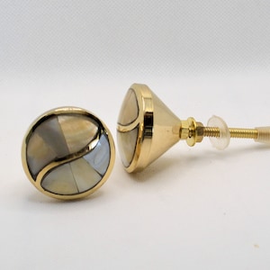 Mother of Pearl Knobs, Brass Curved Line Drawer Pull, Yin Yang Door Handle, Kitchen Cabinet Hardware