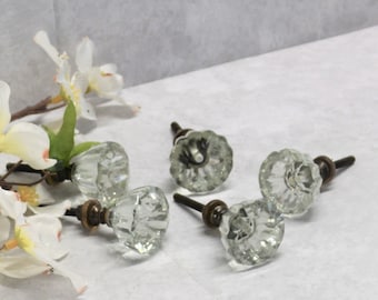 Faceted Floral Glass Knob, One Cabinet Furniture Drawer Pull