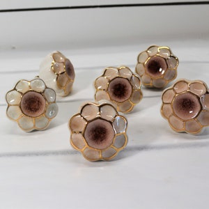 Gold Trimmed Flower knob with pink Center, One Cabinet Furniture Drawer Pull