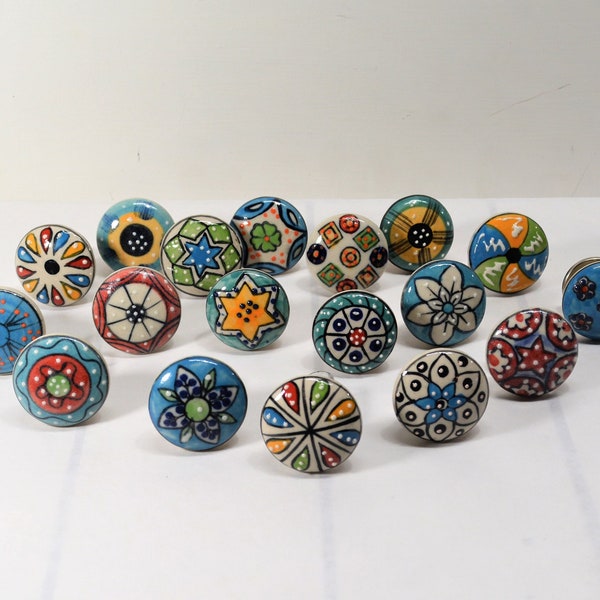 24 Pieces Ceramic Knobs, Colorful, Flower Hand Painted Drawer Pull