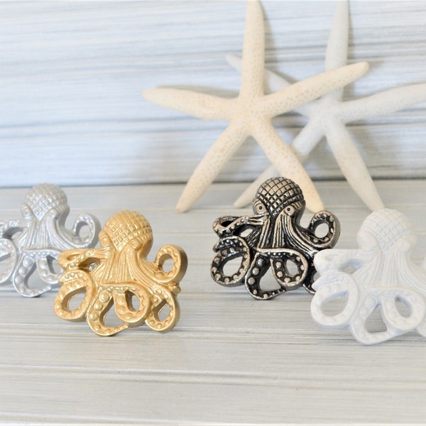 Octopus Cabinet Knob, One Drawer Pull, Dresser Furniture Desk Hardware, Coastal Bathroom Beach House Vibe