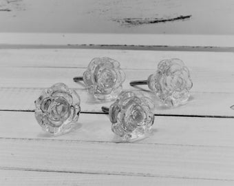 Glass Rose Knob, One Cabinet Furniture Drawer Pull