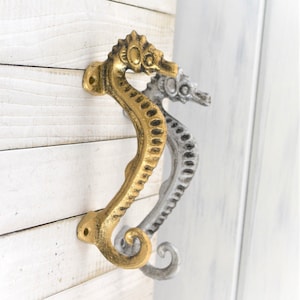 Seahorse Drawer Pull, Antique Silver Sea Horse Door Handle, 4 1/4&quot; Inch Centers, Beach House Cabinet Hardware