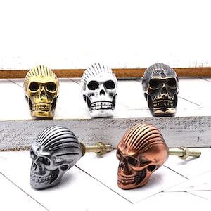 Copper Skull Knob, Antique Silver Skeleton Drawer Pull, White and Black Skull Hardware, Gold Skull Door Handle