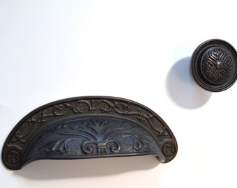 Oil Rubbed Bronze Baroque Cup Pull, One Furniture Knob, Cabinet Hardware, 2 1/2" Centers, 2 1/2 Inch Center to Center