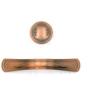 Antique Copper Vignette Drawer Pull, Inscribed Knob, 3 3/4&quot; Centers, Copper Cabinet Handle, Center to Center 3 3/4 Inch, Copper Knob