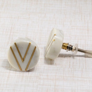 White Stone knob, Marble Drawer Pull, Brass Door Handle, Kitchen Cabinet Hardware