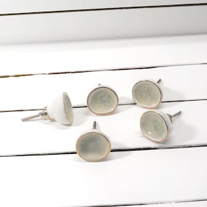 White Sea Glass Knob, Gold Trimmed Drawer Pull, Cream Crackle Door Handle, Kitchen Cabinet Hardware