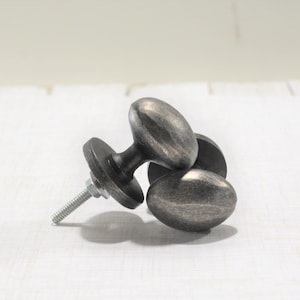 Antique Silver Knob,  Oval Drawer Pull, Pewter Door Handle, Kitchen Cabinet Hardware