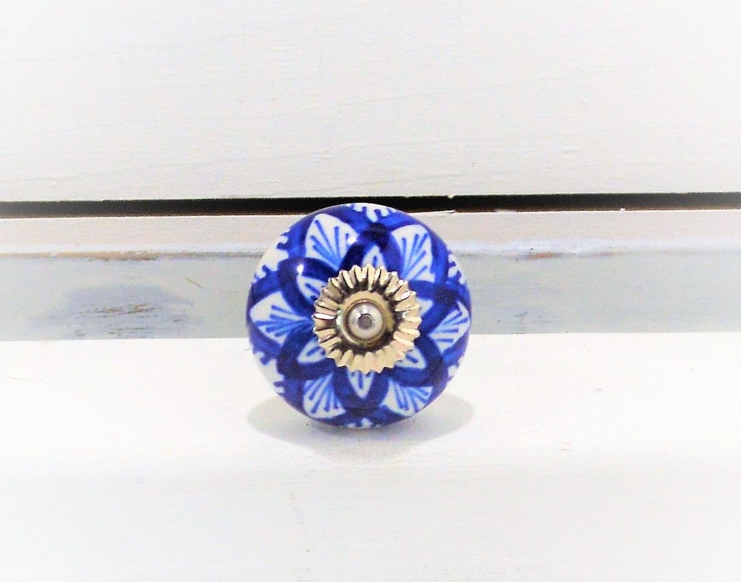 Blue and White Knob One Dresser Furniture Hardware Etsy